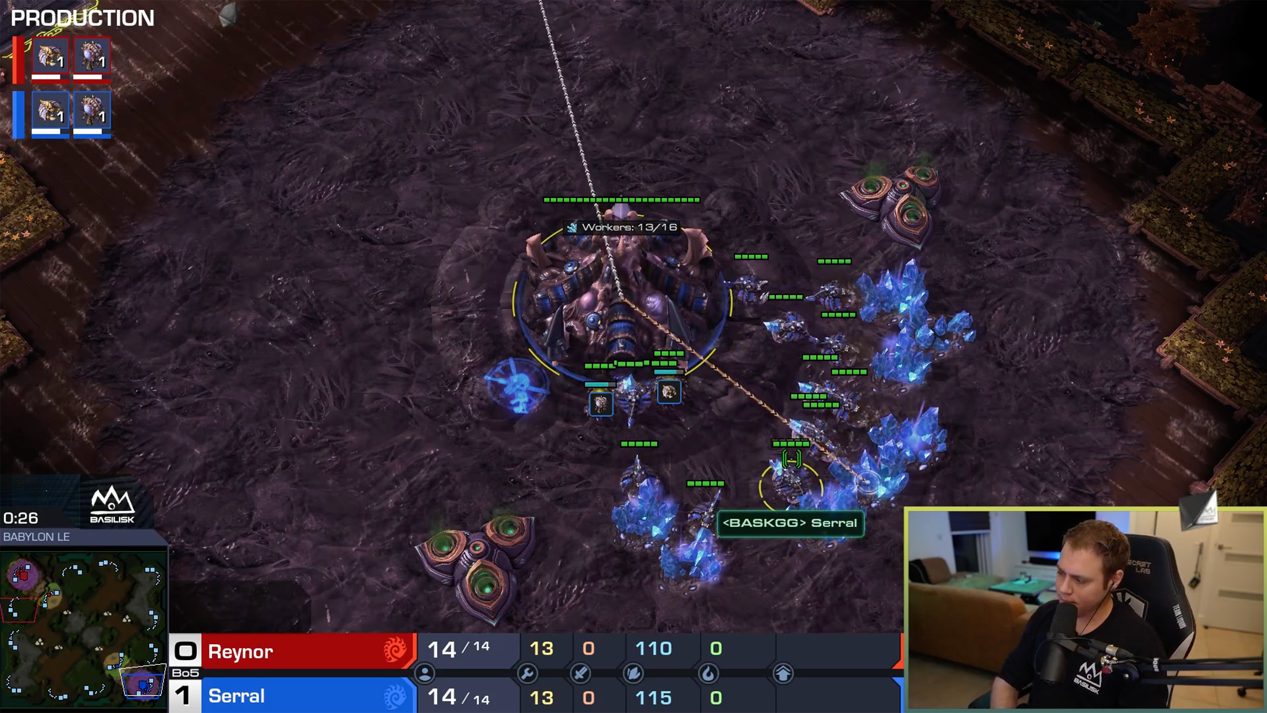 StarCraft II gameplay footage from BASILISK Big Brain Bouts event series